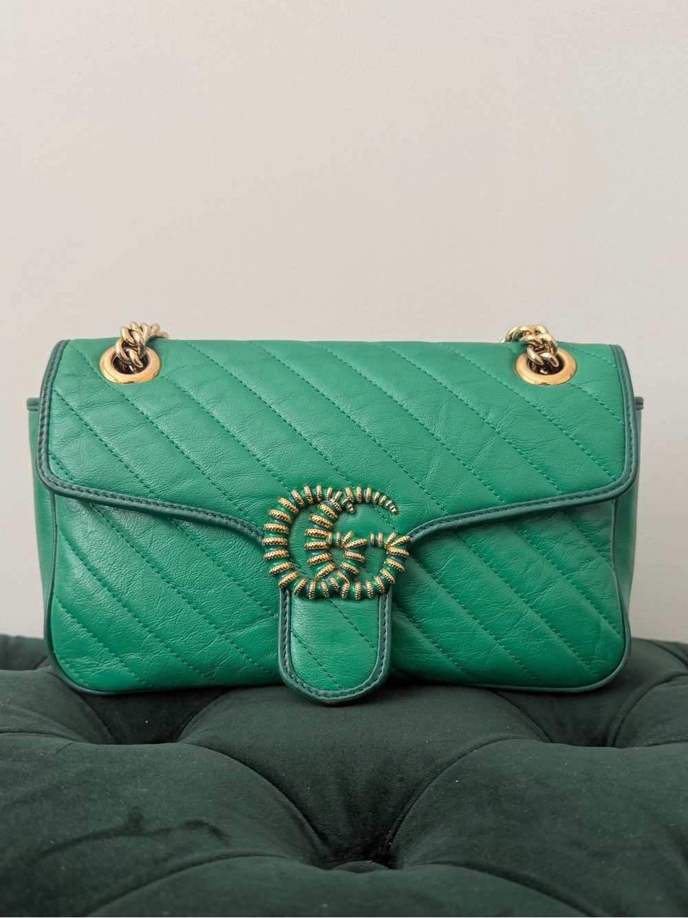 Gucci Calfskin Enamel Matelasse Small Torchon GG Marmont Shoulder Bag